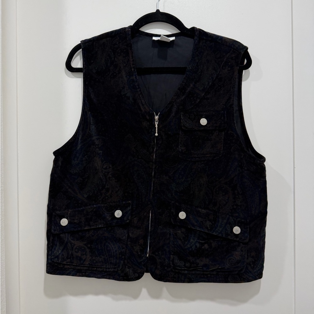 JONES NEW YORK Vintage Sport Velvet Paisley Zip Up Vest- Size M